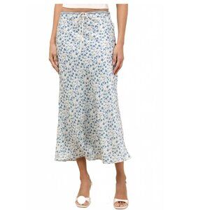 Nia Floral Slip Midi Skirt White Blue Green Spring Summer Bias Cut Medium